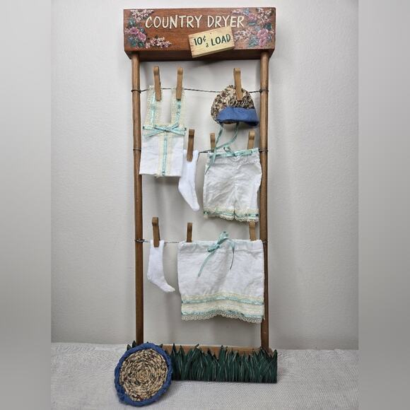 Vintage "Country Dryer 10¢ a LOAD" Decorative Wall Hanging with Clothing & Pins - Picture 2 of 12